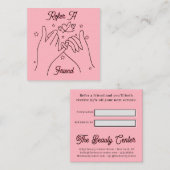 Carte De Visite Carré Référer un ami fuchsia rose mains mignonnes illust (Devant / Derrière)