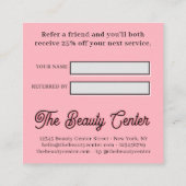 Carte De Visite Carré Référer un ami fuchsia rose mains mignonnes illust (Dos)