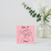 Carte De Visite Carré Référer un ami fuchsia rose mains mignonnes illust (Debout devant)
