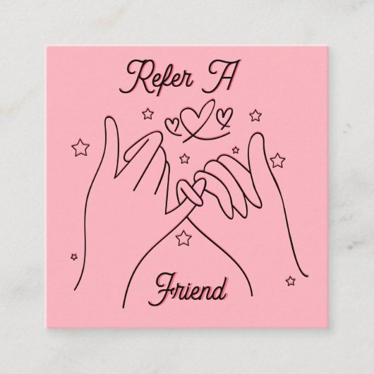 Carte De Visite Carré Référer un ami fuchsia rose mains mignonnes illust (Devant)