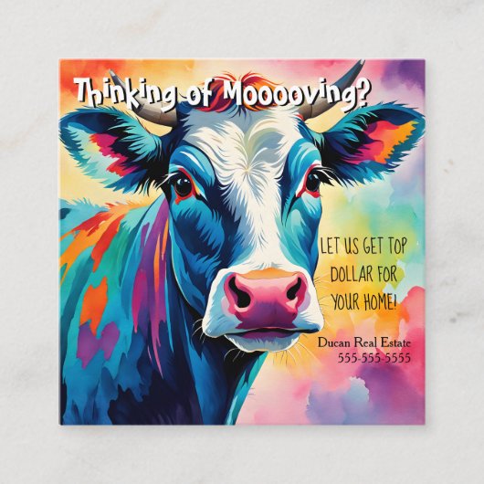 Carte De Visite Carré renvoi de la vache agricole vente vente (Devant)