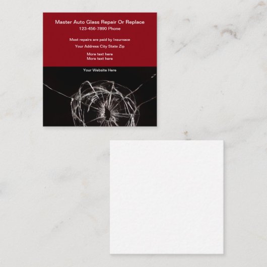 Carte De Visite Carré Réparation et teinture en verre automatiques (Devant / Derrière)