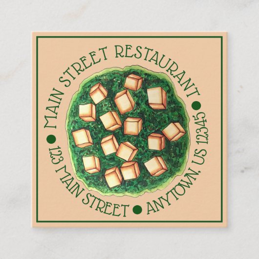 Carte De Visite Carré Restaurant cuisine indienne Plat Saag Paneer (Devant)