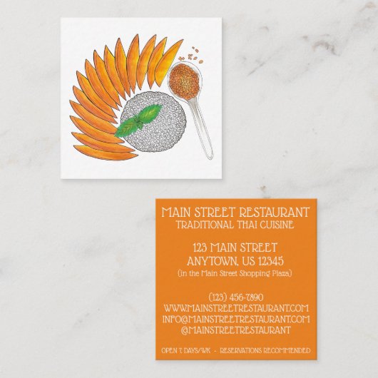 Carte De Visite Carré Restaurant thaïlandais Mango Stico Rice Dessert (Devant / Derrière)