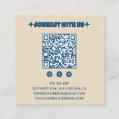 Carte De Visite Carré Retro Beige & Blue Wavy Checkerboard with QR Code (Dos)