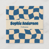 Carte De Visite Carré Retro Beige & Blue Wavy Checkerboard with QR Code (Devant)