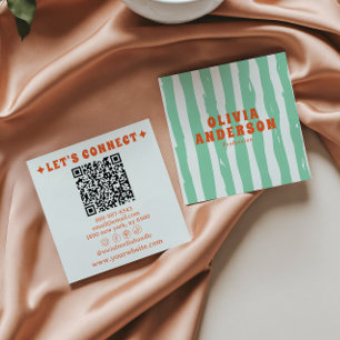 Carte De Visite Carré Retro Bold Green Boho Super tendance unique QR Cod