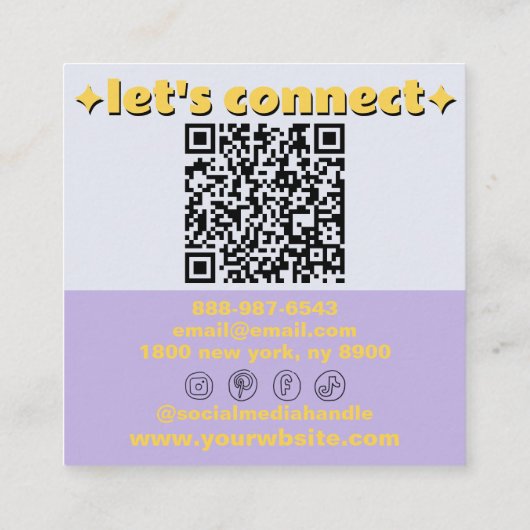 Carte De Visite Carré Retro Bold QR Code Groovy Checkered Boho Funky (Dos)