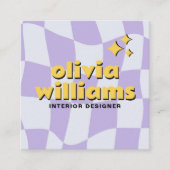 Carte De Visite Carré Retro Bold QR Code Groovy Checkered Boho Funky (Devant)