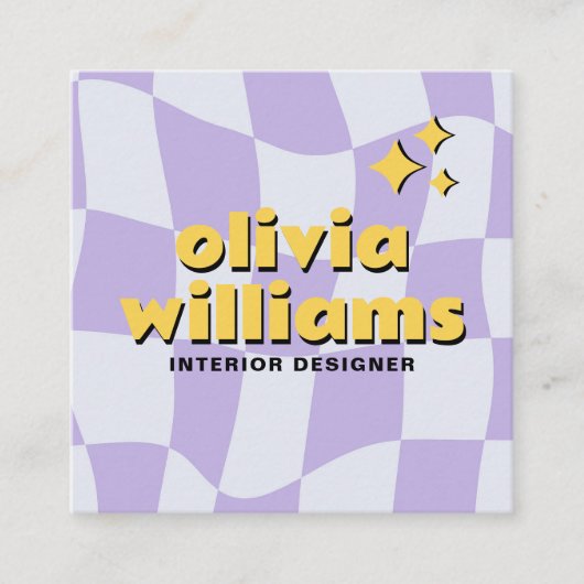 Carte De Visite Carré Retro Bold QR Code Groovy Checkered Boho Funky (Devant)