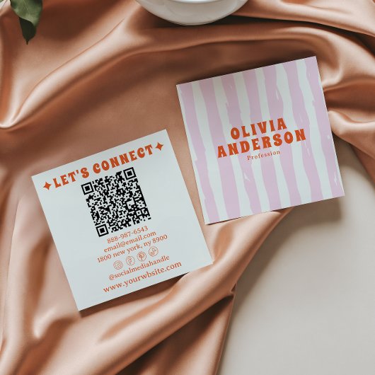 Carte De Visite Carré Retro Bold rose Boho Super tendance Girly QR Code