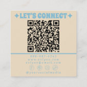 Carte De Visite Carré Retro Cream Blue QR Code Groovy Floral Fun Boho (Dos)