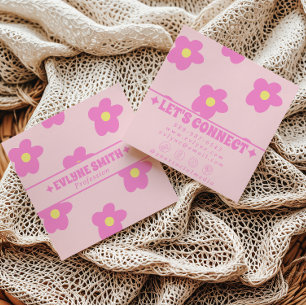Carte De Visite Carré Rétro Douce Rose Fleur Groovy Branché Féminin Bohè