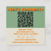 Carte De Visite Carré Retro Green Orange QR Code Groovy Checkered Boho (Dos)
