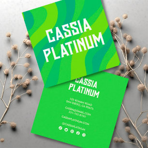 Carte De Visite Carré Rétro Gros Gras Vagues Minimaliste Icônes Sociales