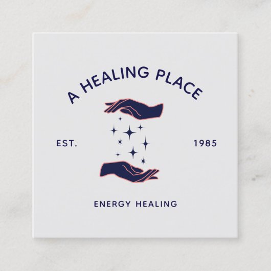 Carte De Visite Carré Retro Hands Reiki Praticien Healing Energie (Devant)