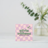 Carte De Visite Carré Retro Pink Green QR Code Groovy Checkered Girly (Debout devant)