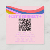 Carte De Visite Carré Retro Pink Purple Rainbow QR Code Groovy Girly (Dos)