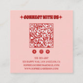 Carte De Visite Carré Retro Pink & Red Checkerboard with QR Code (Dos)