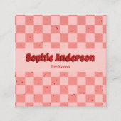 Carte De Visite Carré Retro Pink & Red Checkerboard with QR Code (Devant)