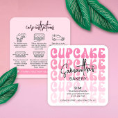Carte De Visite Carré Retro Pink Tendance Cupcakes Instructions de soins