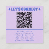 Carte De Visite Carré Retro Purple Blue QR Code Groovy Floral Trendy Fun (Dos)