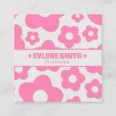 Carte De Visite Carré Retro QR Code Pink Groovy Floral Boho Girly Trendy (Devant)