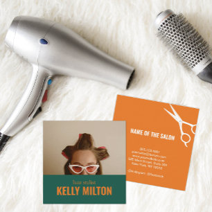 Carte De Visite Carré Retro Turquoise Orange Hair Stylliste Photo