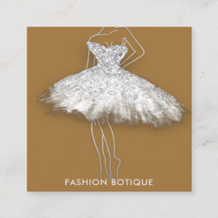 Carte De Visite Carré Robe de mode Brown Logo QR Styliste Body Boutique