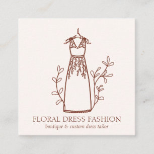 Carte De Visite Carré Robe de mode en terre cuite florale Couturière Tai