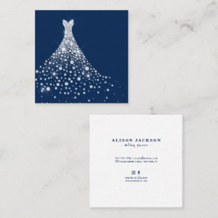 Carte De Visite Carré Robe en diamant sur wedding planner bleu marine