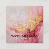 Carte De Visite Carré Rose Abstrait Pink Paint Gold (Devant)
