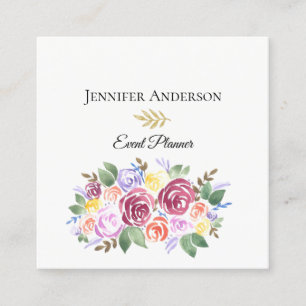 Carte De Visite Carré Rose aquarelle de bouquet floral Exécutif