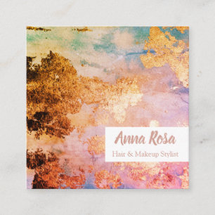 Carte De Visite Carré * Rose bleu d'or abstrait passionnant d'aquarelle