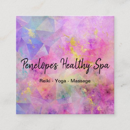 Carte De Visite Carré Rose bleu violet or Abstrait (Devant)