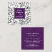 Carte De Visite Carré Rose botanique moderne teinte violet noir et blanc (Devant / Derrière)