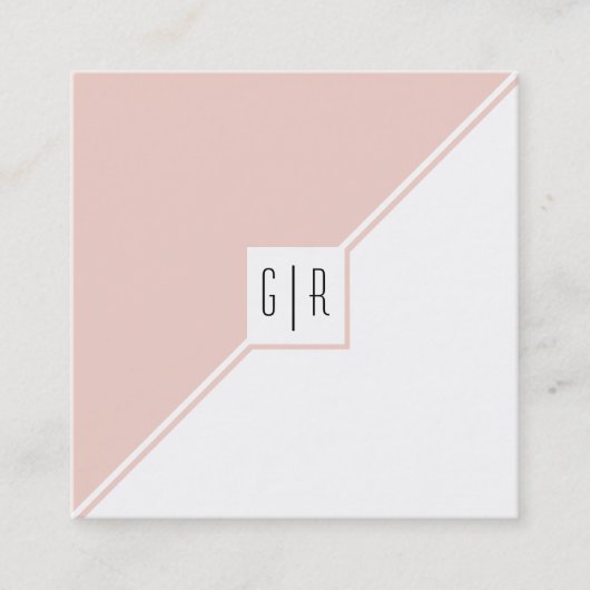 Carte De Visite Carré Rosé clair, triangles blancs, monogramme géométriq (Devant)
