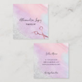 Carte De Visite Carré Rose d'aquarelle ciseaux or parties scintillant co (Devant / Derrière)