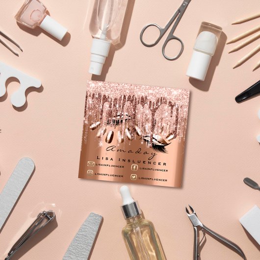 Carte De Visite Carré Rose de manucure à ongles de maquillage profession