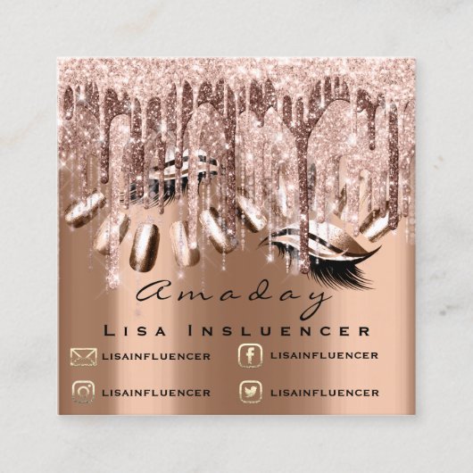 Carte De Visite Carré Rose de manucure à ongles de maquillage profession (Devant)