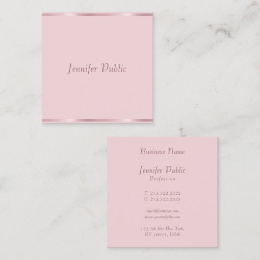 Carte De Visite Carré Rose de script moderne professionnel (Devant / Derrière)