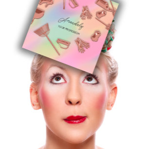 Carte De Visite Carré Rose du logo des services de nettoyage de maison d