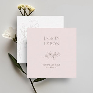 Carte de visite Carré rose floral minimal chic