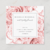 Carte De Visite Carré Rose Floral Or Simple Script Monogramme (Dos)
