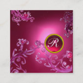 CARTE DE VISITE CARRÉ ROSE FLORALE SWIRLS ROUGE RUBY GEMSTONE MONOGRAMME (Dos)