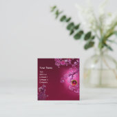 CARTE DE VISITE CARRÉ ROSE FLORALE SWIRLS ROUGE RUBY GEMSTONE MONOGRAMME (Debout devant)