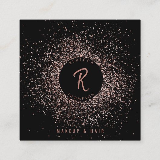 Carte De Visite Carré Rose Gold Black Parties scintillant maquillage che (Devant)