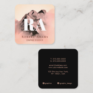 Carte De Visite Carré Rose Gold Chic Aquarelle Monogrammé Abstrait