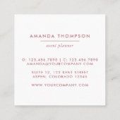 Carte De Visite Carré Rose Gold et rose Planificateur d'événements Socia (Dos)