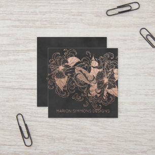 Carte De Visite Carré Rose Gold Foil Floral Koi Carré Business